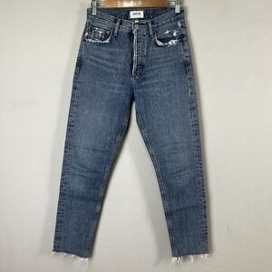 AGOLDE Jamie High Rise Classic Straight Jean Livestream Wash Distressed Ankle 25